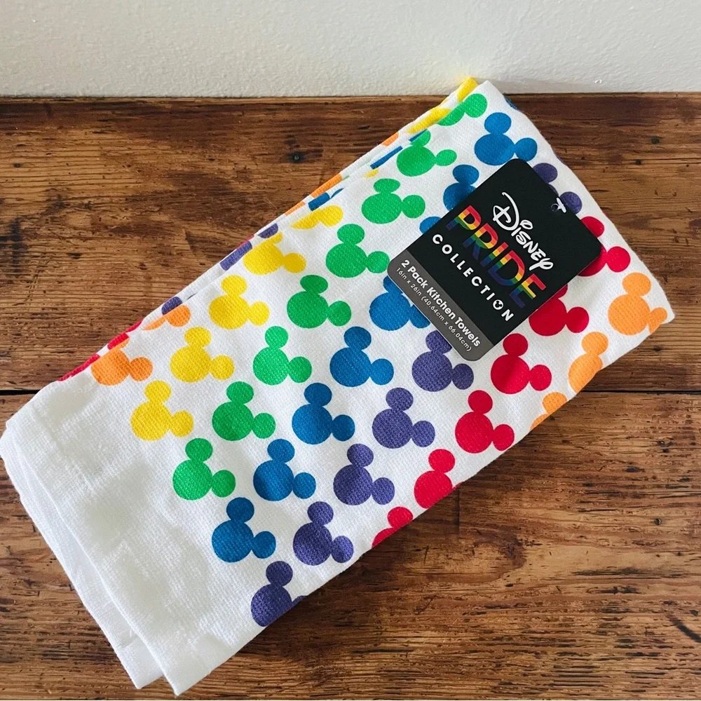 NWT Disney Pride Collection - Rainbow Mickey Hand Kitchen Towel Set of 2